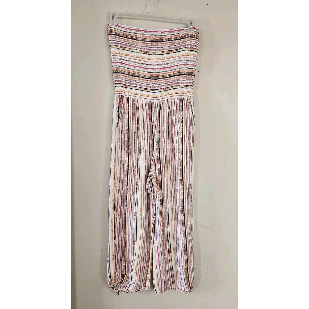 Full Circle Trends Womens XL Strapless Rayon Striped Cropped Pants Jumpsuit